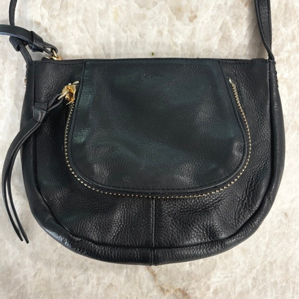 Kooba Monteverde Mini Crossbody Bag Black Leather Gold Hardware Zip Purse